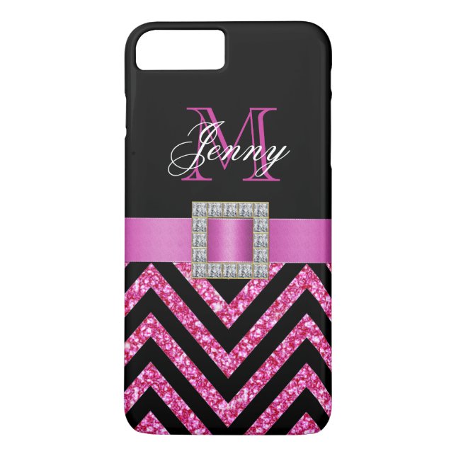 SHOCK ROSA BLACK CHEVRON GLITTER GIRLY Case-Mate iPhone SKAL (Baksida)