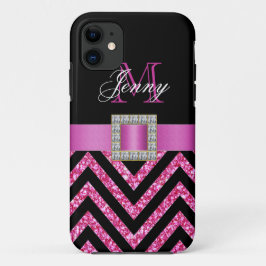 SHOCK ROSA BLACK CHEVRON GLITTER GIRLY