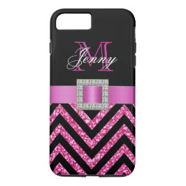 SHOCK ROSA BLACK CHEVRON GLITTER GIRLY