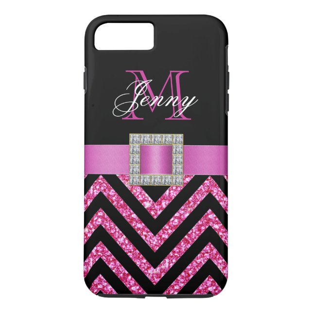 SHOCK ROSA BLACK CHEVRON GLITTER GIRLY Case-Mate iPhone SKAL (Baksida)