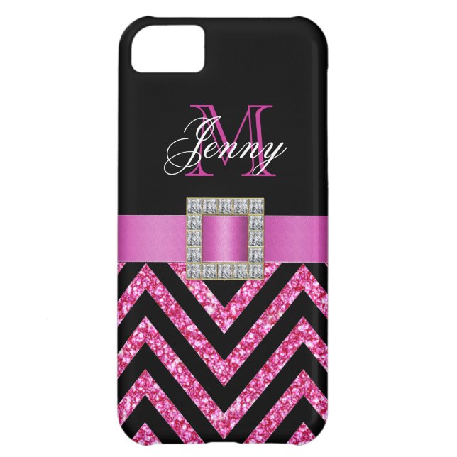 SHOCK ROSA BLACK CHEVRON GLITTER GIRLY Case-Mate iPhone SKAL (Baksidan)