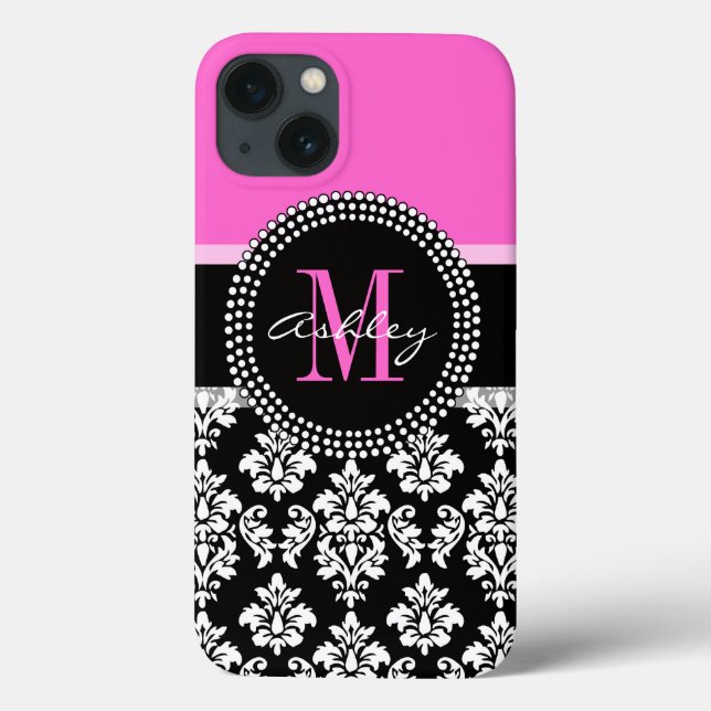 Shock rosa Black Damask Monogrammed (Baksida)