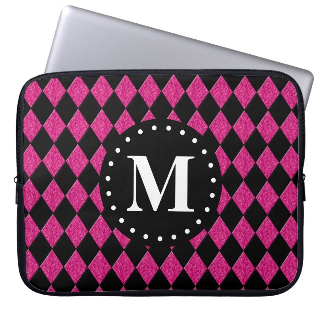 Shock rosa Black Diamond Mönster Monogram Laptop Fodral (Framsidan)