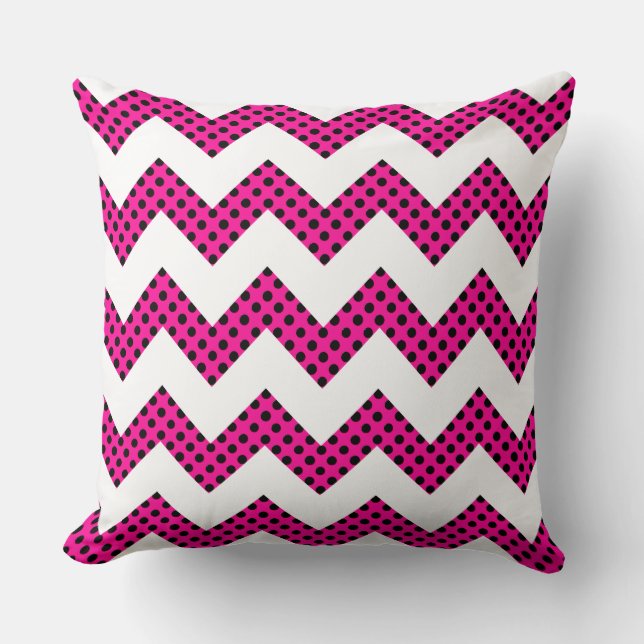 Shock rosa Black Dots Chevron Decorative Pillow Kudde (Framsida)