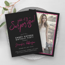 Shock rosa Black Girly Photo Surprise Sweet 16