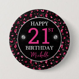 Shock rosa & Black Glitter Leopard Spots Birthday Knapp