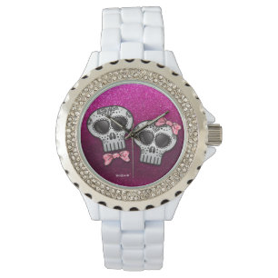 Shock rosa Black Glitter Modern Elegant Sugar Skul Armbandsur