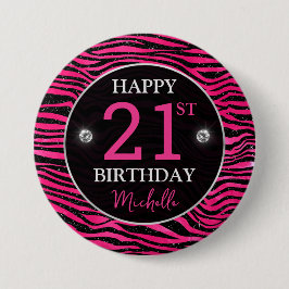 Shock rosa & Black Glitter Tiger Rand födelsedag Knapp