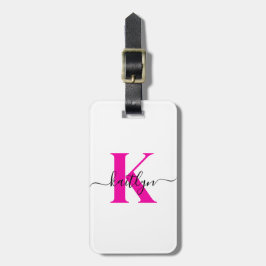 Shock rosa Black Initial Namn Monogrammed Bagagebricka