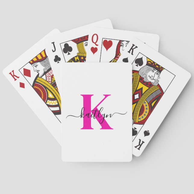 Shock rosa Black Initial Namn Monogrammed Casinokort (Baksidan)