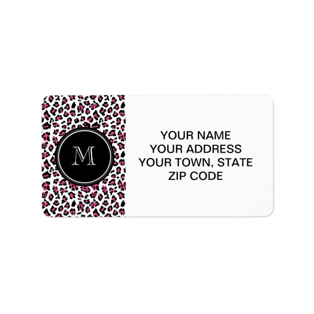 Shock rosa Black Leopard Animal Print med Monogram Adressetikett (Framsidan)