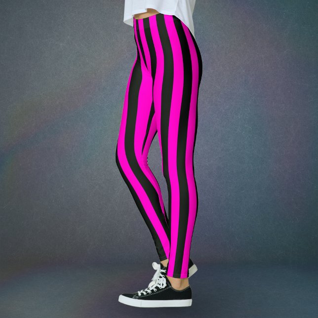 Shock rosa Black Lodrät Wide Rand Leggings (Skapare uppladdad)