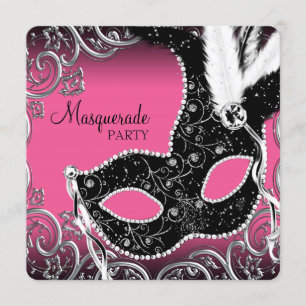 Shock rosa Black Mask Masquerad Party Inbjudningar