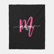 Shock rosa Black Modern Script Girly Monogram Namn