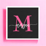 Shock rosa Black Modern Script Girly Monogram Namn Pappersservett<br><div class="desc">Öka din aktivitet med våra Shock rosa Modern Script Girly Monogram Namn Napkins! De här blöjorna har en djärv shock rosa och är personlig med ditt namn i ett modernt skript i chicen för en anpassningsbar och snyggt. Perfekt för party, duschar eller andra särskilda tillfällen lägger de till en popo...</div>