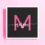 Shock rosa Black Modern Script Girly Monogram Namn Pappersservett<br><div class="desc">Öka din aktivitet med våra Shock rosa Modern Script Girly Monogram Namn Napkins! De här blöjorna har en djärv shock rosa och är personlig med ditt namn i ett modernt skript i chicen för en anpassningsbar och snyggt. Perfekt för party, duschar eller andra särskilda tillfällen lägger de till en popo...</div>