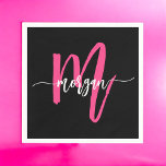Shock rosa Black Modern Script Girly Monogram Namn Pappersservett<br><div class="desc">Öka din aktivitet med våra Shock rosa Modern Script Girly Monogram Namn Napkins! De här blöjorna har en djärv shock rosa och är personlig med ditt namn i ett modernt skript i chicen för en anpassningsbar och snyggt. Perfekt för party, duschar eller andra särskilda tillfällen lägger de till en popo...</div>