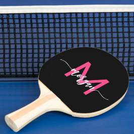 Shock rosa Black Modern Script Girly Monogram Namn Pingisracket