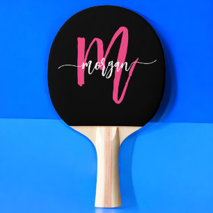 Shock rosa Black Modern Script Girly Monogram Namn Pingisracket