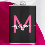 Shock rosa Black Monogram Girl's Bachelorette Part Fickplunta<br><div class="desc">Fira i stil med vår Shock rosa Monogram Girl's Bachelorette Party Flask! Den här kolven har en sjudande shock rosa och personlig med ditt monogram och ger en chic och anpassningsbar till dina reklamfestligheter. Det är perfekt att hålla dina favoritdrycker på resande fot. Kompakt och snyggt, den här trendigets kolv...</div>