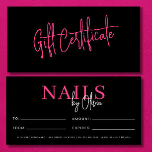 Shock rosa Black Nail Salon Logotyp Gift-certifika