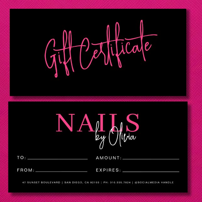 Shock rosa Black Nail Salon Logotyp Gift-certifika (Skapare uppladdad)