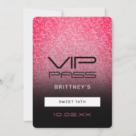 Shock rosa Black Ombre Glitter Sweet 16th VIP Pass Inbjudningar