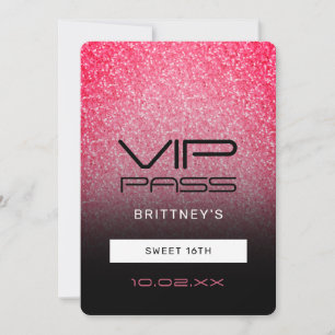Shock rosa Black Ombre Glitter Sweet 16th VIP Pass Inbjudningar