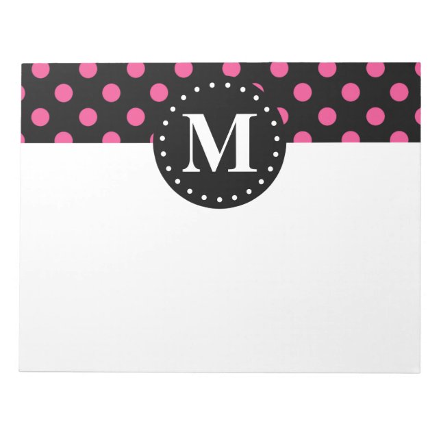Shock rosa Black Polka dots Monogram Anteckningsblock (Framsida)