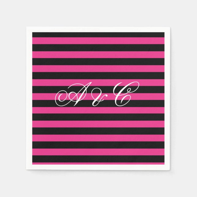 Shock rosa & Black Rand Party Napkins Pappersservett (Framsidan)