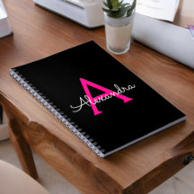 Shock rosa Black Script Girly Monogram Namn