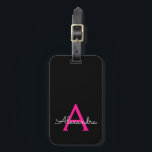 Shock rosa Black Script Girly Monogram Namn Bagagebricka<br><div class="desc">Shock rosa och Black Monogram Lägg till ditt eget Namn-skript Namnteckning Pillow. Märkrn i bagagepåsen gör perfekten söt 16-årsjubileum,  bröllop,  möhippa,  babydusch eller bachelorette-festgåva till någon som kärlek en chic elegant och modern stil.</div>