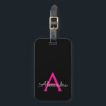 Shock rosa Black Script Girly Monogram Namn Bagagebricka<br><div class="desc">Shock rosa och Black Monogram Lägg till ditt eget Namn-skript Namnteckning Pillow. Märkrn i bagagepåsen gör perfekten söt 16-årsjubileum,  bröllop,  möhippa,  babydusch eller bachelorette-festgåva till någon som kärlek en chic elegant och modern stil.</div>