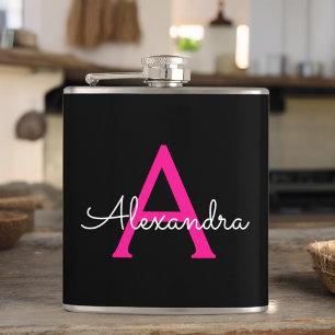 Shock rosa Black Script Girly Monogram Namn Fickplunta