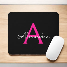 Shock rosa Black Script Girly Monogram Namn Musmatta