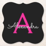 Shock rosa Black Script Girly Monogram Namn Underlägg Papper<br><div class="desc">Svartvit och Shock rosa Enkelt skript Monogram Namn Pappra Underlägg. Det gör perfekt studenten,  födelsedag,  bröllop,  möhippa,  årsdag,  babydusch eller bachelorette-fest till någon som glam lyx och chic stilar.</div>