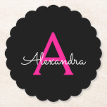 Shock rosa Black Script Girly Monogram Namn Underlägg Papper<br><div class="desc">Svartvit och Shock rosa Enkelt skript Monogram Namn Pappra Underlägg. Det gör perfekt studenten,  födelsedag,  bröllop,  möhippa,  årsdag,  babydusch eller bachelorette-fest till någon som glam lyx och chic stilar.</div>