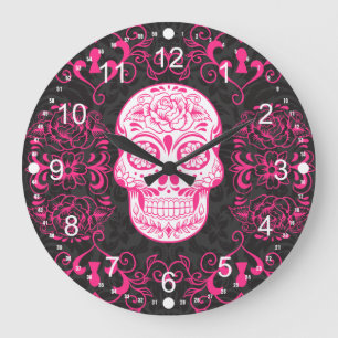 Shock rosa Black Sugar Skull Ro Gothic Grunge Stor Klocka