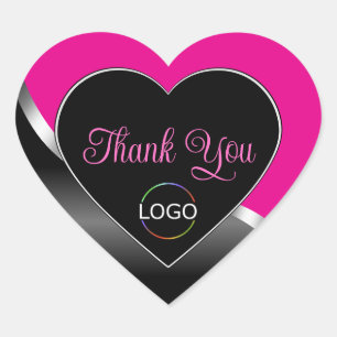 Shock rosa Black Vågigt Silver och Logotyp Cute Ta Hjärtformat Klistermärke