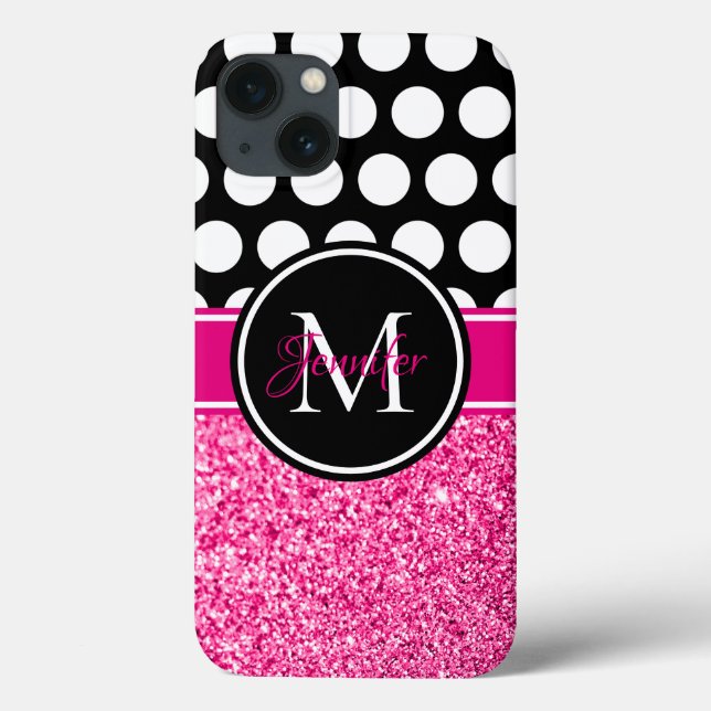Shock rosa Black White Polka Dot Monogram (Baksida)