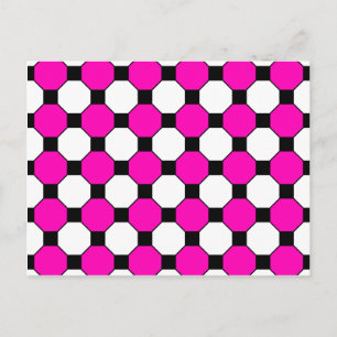 shock rosa Black White Squares Hexagons Mönster Vykort