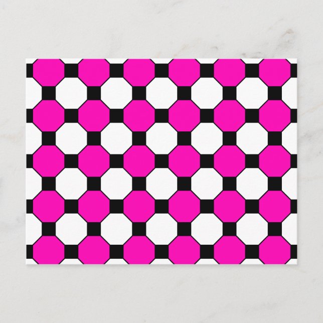 shock rosa Black White Squares Hexagons Mönster Vykort (Framsida)