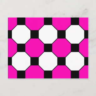 shock rosa Black White Squares Hexagons Mönster Vykort