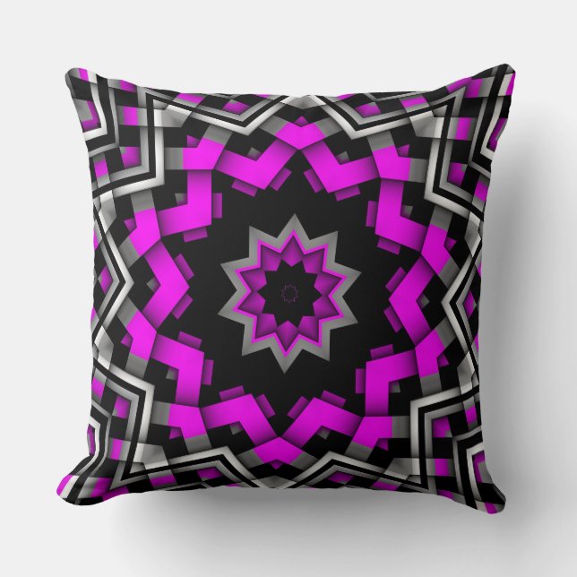 Shock rosa Black White Star Graphic Mönster Pillow Kudde (Framsida)