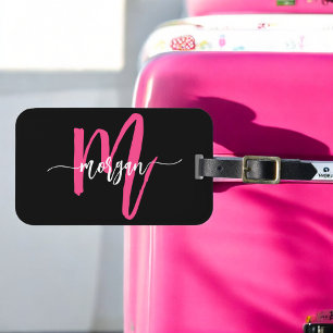 Shock rosa Black World Traveler Monogram Namn Bagagebricka
