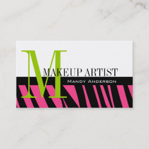 shock rosa Black Zebra ränder Bold Makeup Artist Visitkort