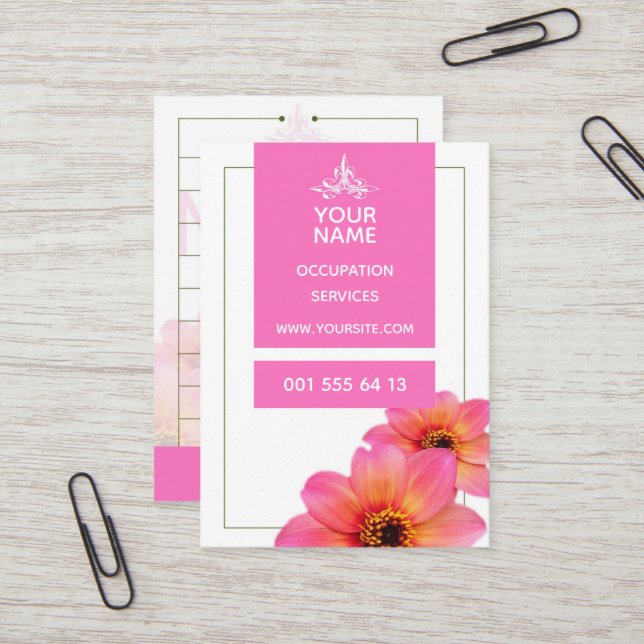 Shock rosa blomma - Affärskort Visitkort (Fram/Back In Situ)