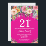 Shock rosa Blommigt 21:a födelsedagsinbjudan Inbjudningar<br><div class="desc">Shock rosa Blommigt 21:a födelsedagsinbjudan till kvinnor. Vattenfärgsblomma Blommigt blomma. Shock rosa bakgrund. Rosa, Gult, Orange, Lila blomma. Vuxen födelsedag. 13:e 15:e 16:e 18:e 20:e 30:e 40:e 60:e 70:e 80:e 90:e 100:e, alla åldrar. Om du vill göra ytterligare anpassningar klickar du på knappen Anpassa och användor verktygen som är utformat...</div>