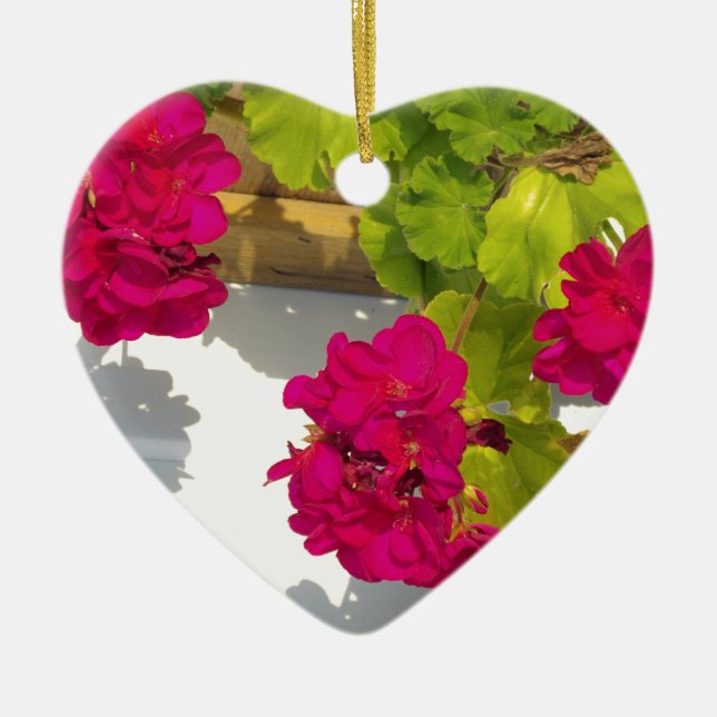 Shock rosa blommigt Blommor Rosa Geranium Julgransprydnad Keramik (Framsidan)