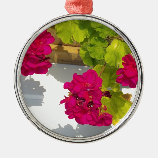 Shock rosa blommigt Blommor Rosa Geranium Julgransprydnad Metall (Framsidan)